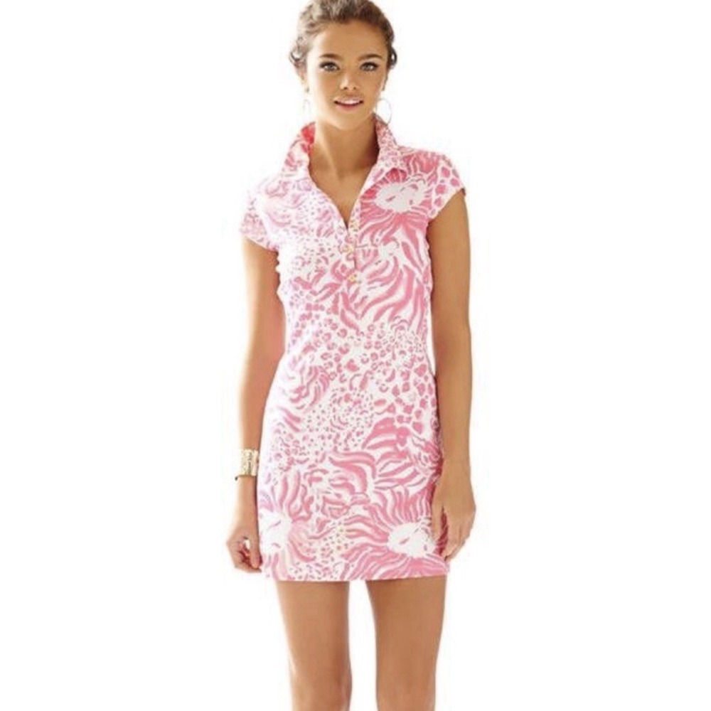 Lilly Pulitzer Women's Rayna Get Spotted Pink Lion Dress Cut Out Back Small $138